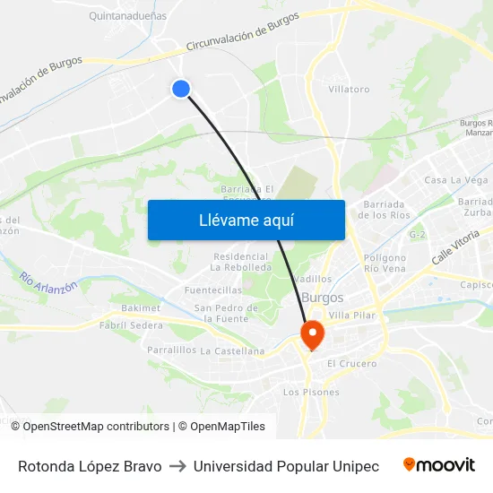 Rotonda López Bravo to Universidad Popular Unipec map