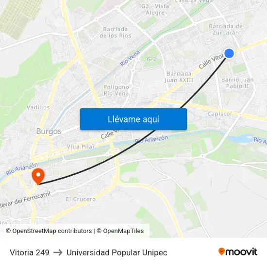 Vitoria 249 to Universidad Popular Unipec map