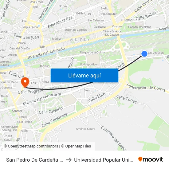 San Pedro De Cardeña 71 to Universidad Popular Unipec map