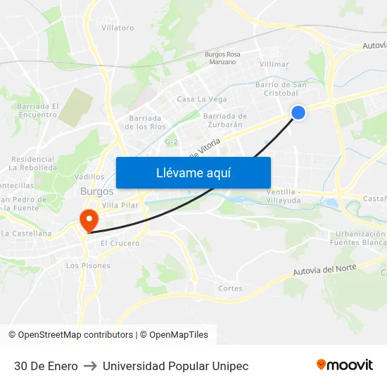 30 De Enero to Universidad Popular Unipec map