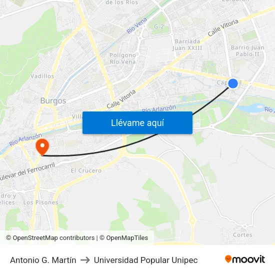 Antonio G. Martín to Universidad Popular Unipec map