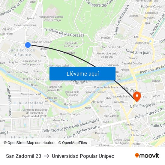 San Zadornil 23 to Universidad Popular Unipec map