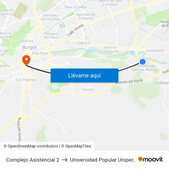 Complejo Asistencial 2 to Universidad Popular Unipec map