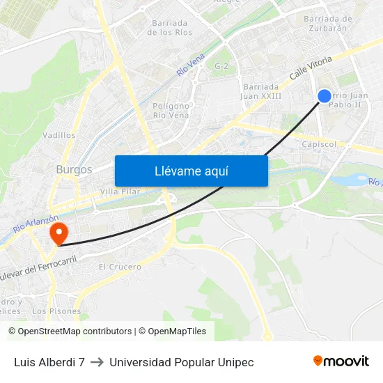 Luis Alberdi 7 to Universidad Popular Unipec map