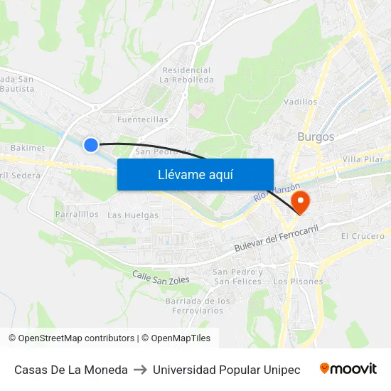 Casas De La Moneda to Universidad Popular Unipec map