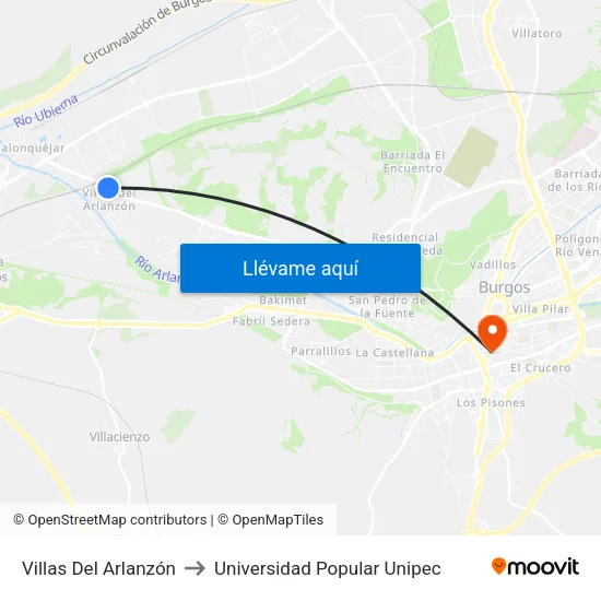 Villas Del Arlanzón to Universidad Popular Unipec map