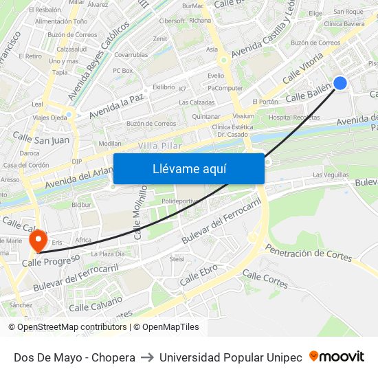 Dos De Mayo - Chopera to Universidad Popular Unipec map