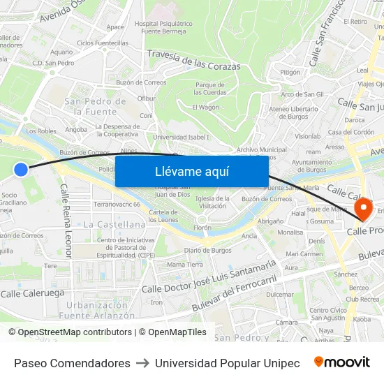 Paseo Comendadores to Universidad Popular Unipec map