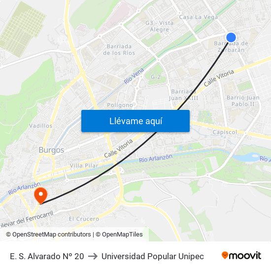 E. S. Alvarado Nº 20 to Universidad Popular Unipec map