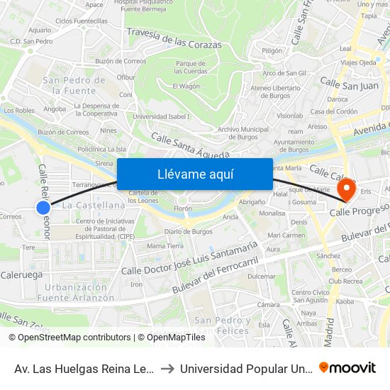 Av. Las Huelgas Reina Leonor to Universidad Popular Unipec map