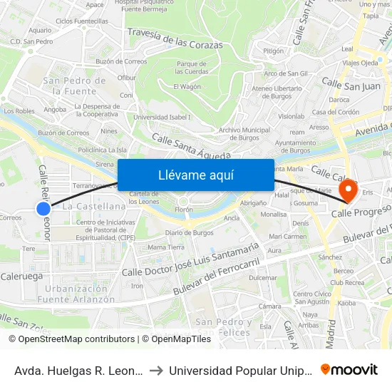 Avda. Huelgas R. Leonor to Universidad Popular Unipec map