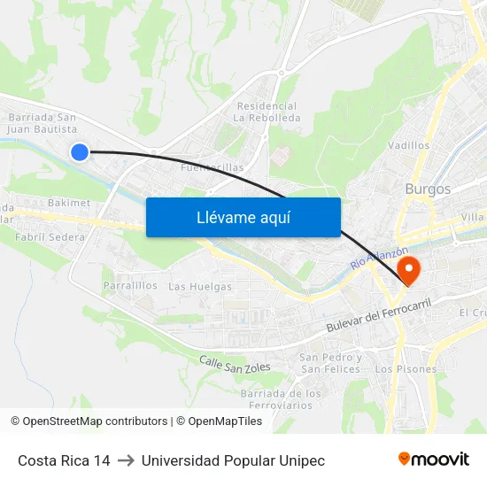 Costa Rica 14 to Universidad Popular Unipec map