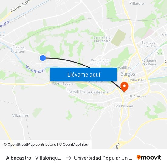 Albacastro - Villalonquejar to Universidad Popular Unipec map