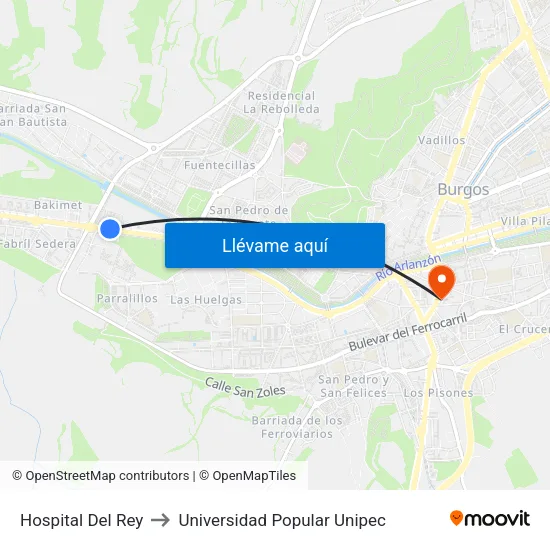 Hospital Del Rey to Universidad Popular Unipec map