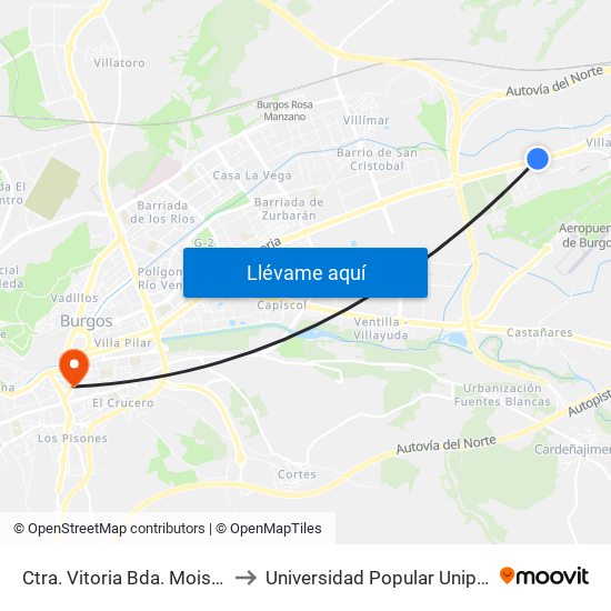 Ctra. Vitoria Bda. Moisés to Universidad Popular Unipec map