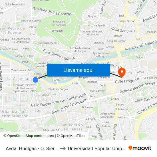 Avda. Huelgas - Q. Sierra to Universidad Popular Unipec map