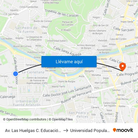 Av. Las Huelgas C. Educación Especial to Universidad Popular Unipec map