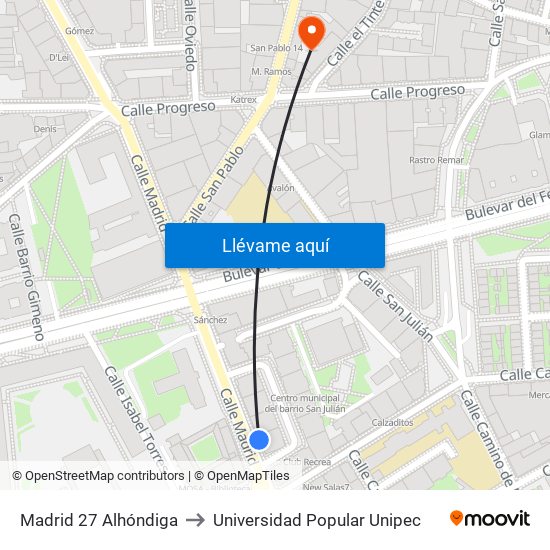 Madrid 27 Alhóndiga to Universidad Popular Unipec map