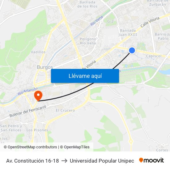 Av. Constitución 16-18 to Universidad Popular Unipec map