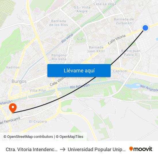 Ctra. Vitoria Intendencia to Universidad Popular Unipec map