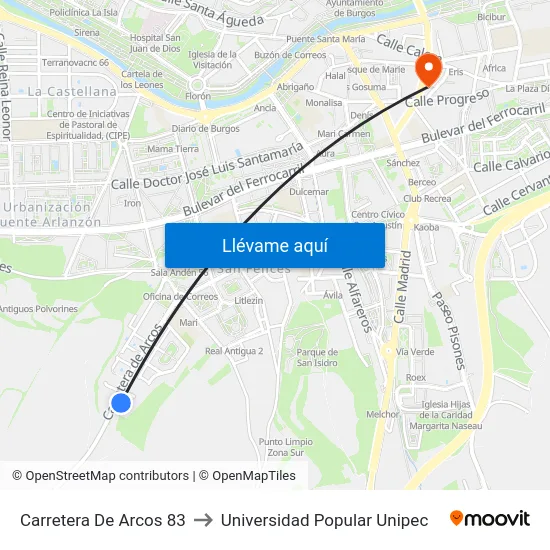 Carretera De Arcos 83 to Universidad Popular Unipec map