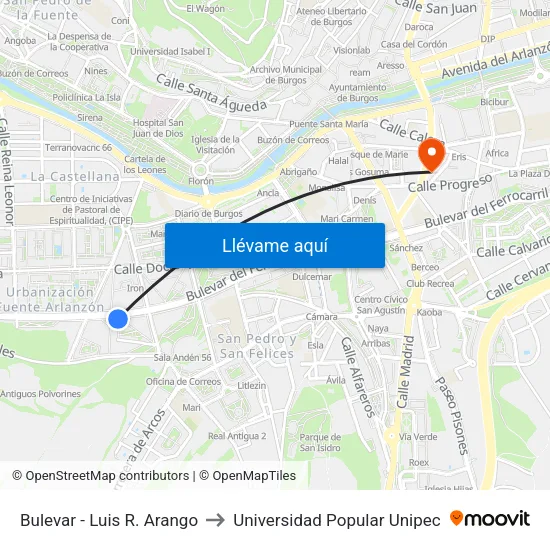 Bulevar - Luis R. Arango to Universidad Popular Unipec map