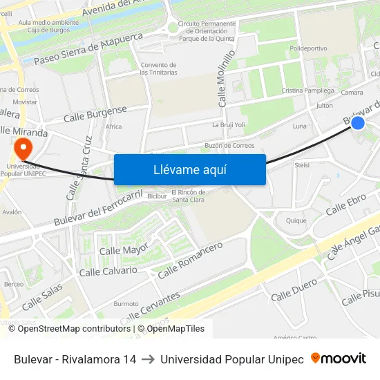 Bulevar - Rivalamora 14 to Universidad Popular Unipec map