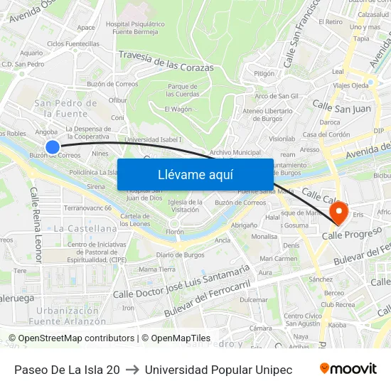 Paseo De La Isla 20 to Universidad Popular Unipec map