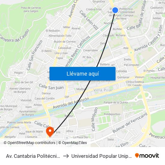 Av. Cantabria Politécnica to Universidad Popular Unipec map