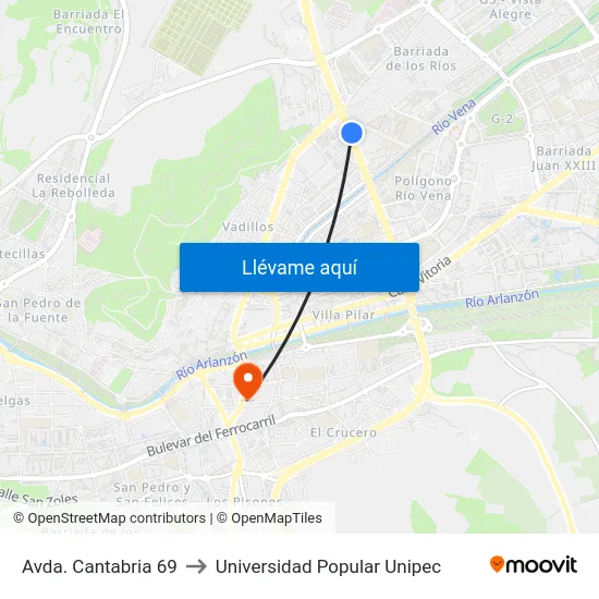 Avda. Cantabria 69 to Universidad Popular Unipec map