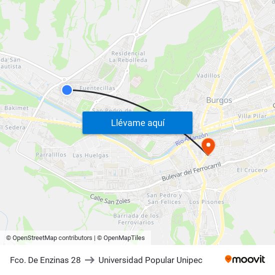 Fco. De Enzinas 28 to Universidad Popular Unipec map