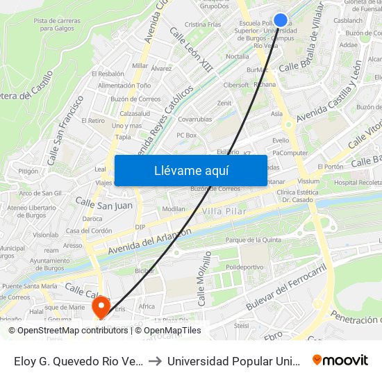Eloy G. Quevedo Rio Vena to Universidad Popular Unipec map