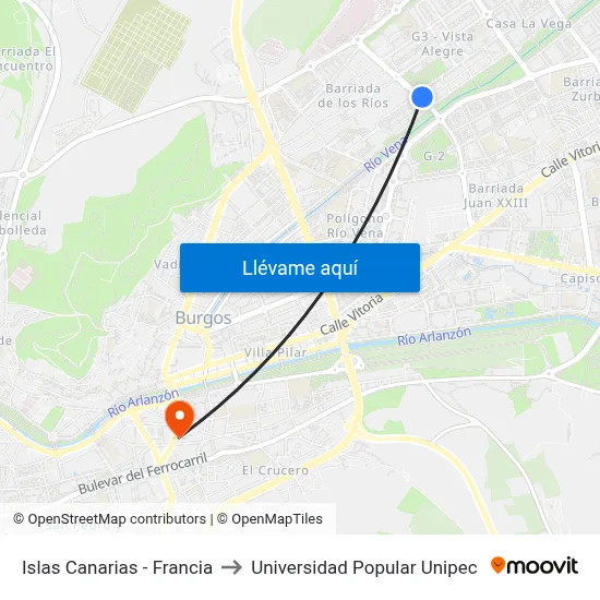 Islas Canarias - Francia to Universidad Popular Unipec map