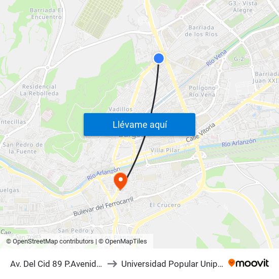 Av. Del Cid 89 P.Avenidas to Universidad Popular Unipec map