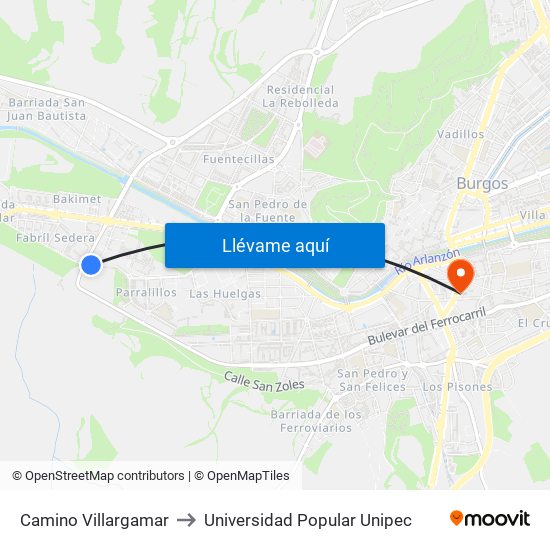 Camino Villargamar to Universidad Popular Unipec map