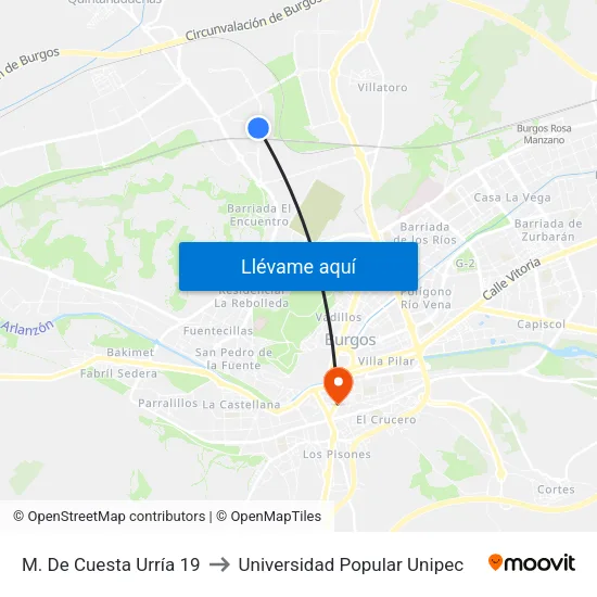 M. De Cuesta Urría 19 to Universidad Popular Unipec map
