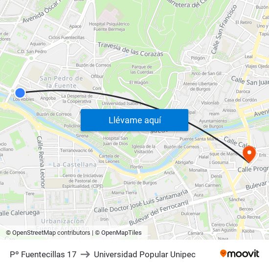 Pº Fuentecillas 17 to Universidad Popular Unipec map