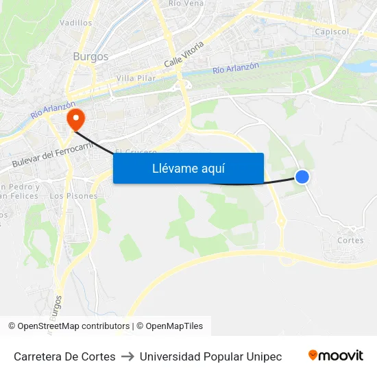 Carretera De Cortes to Universidad Popular Unipec map