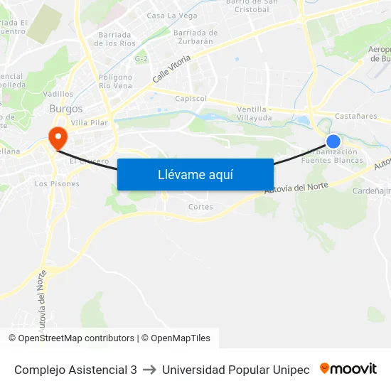 Complejo Asistencial 3 to Universidad Popular Unipec map