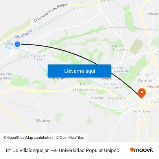 Bº De Villalonquéjar to Universidad Popular Unipec map
