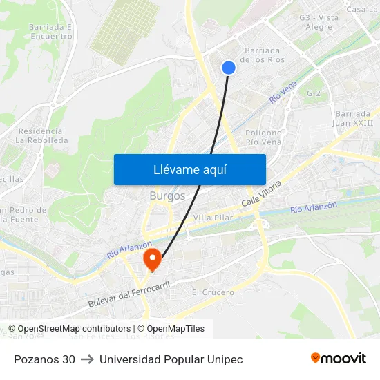 Pozanos 30 to Universidad Popular Unipec map