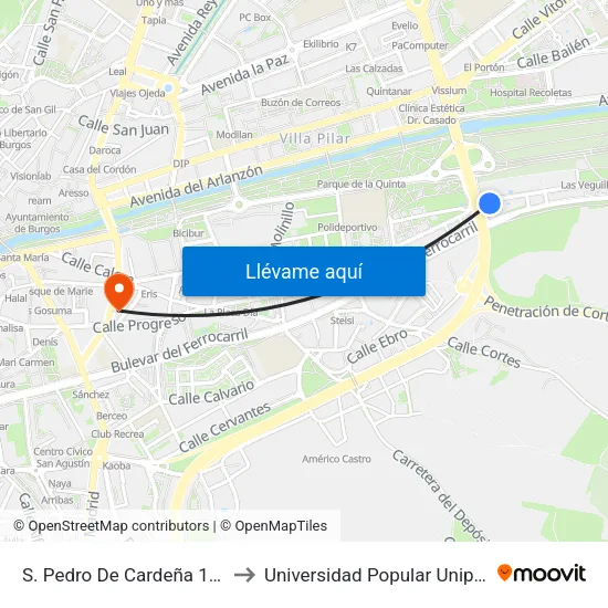 S. Pedro De Cardeña 106 to Universidad Popular Unipec map