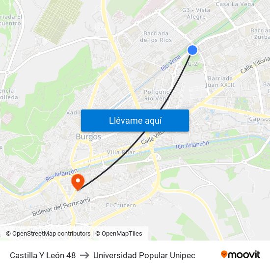 Castilla Y León 48 to Universidad Popular Unipec map