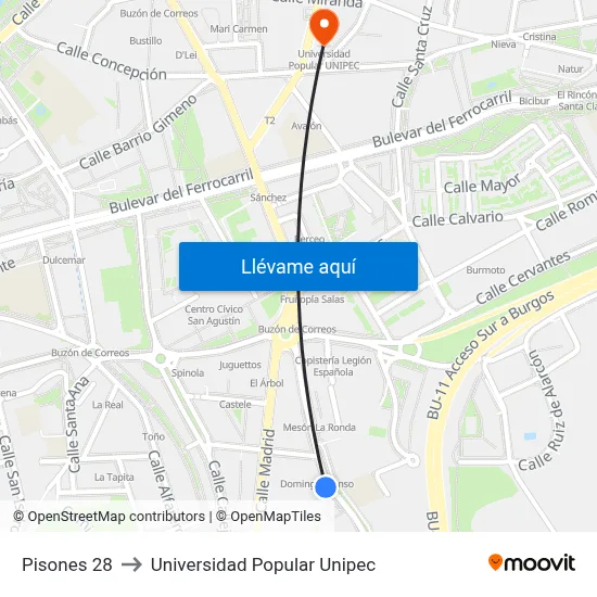 Pisones 28 to Universidad Popular Unipec map