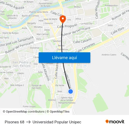 Pisones 68 to Universidad Popular Unipec map