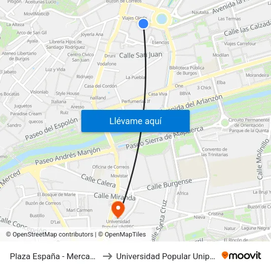 Plaza España - Mercado to Universidad Popular Unipec map