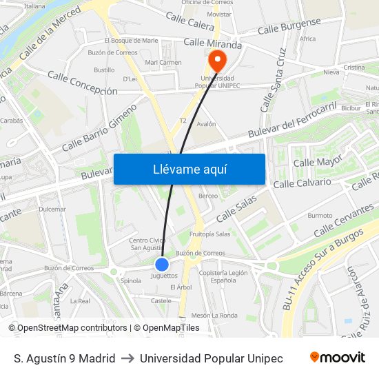 S. Agustín 9 Madrid to Universidad Popular Unipec map