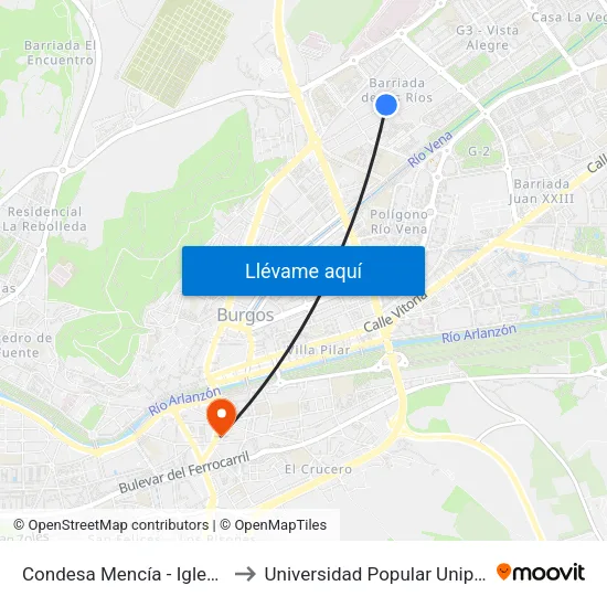 Condesa Mencía - Iglesia to Universidad Popular Unipec map