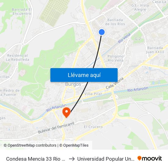 Condesa Mencía 33 Rio Odra to Universidad Popular Unipec map