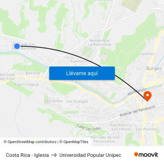 Costa Rica - Iglesia to Universidad Popular Unipec map